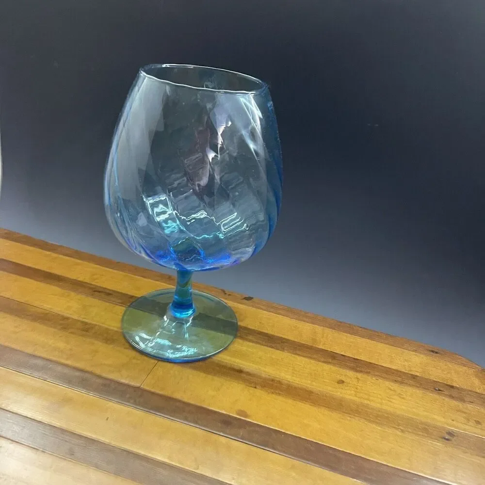 Vintage Blue Optic Hand-Blown Art Glass Bowl Brandy Snifter Vase‎ Ice
